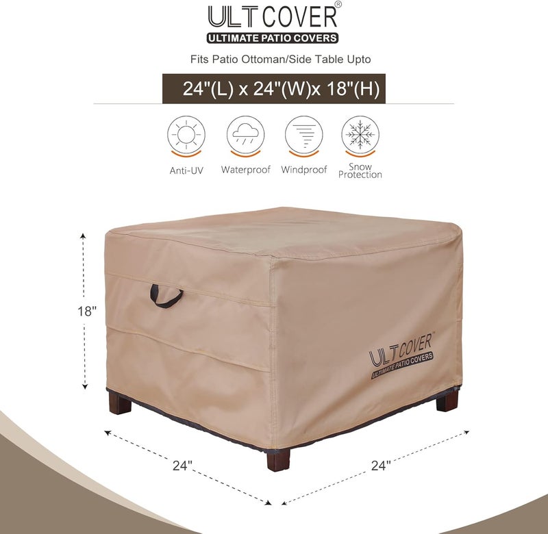 ULTCOVER غطاء مقاوم للماء لأريكة الحديقة، مربع الشكل، لطاولات جانبية خارجية، أبعاد 24 بوصة طولًا × 24 بوصة عرضًا × 18 بوصة ارتفاعًا - Image 2