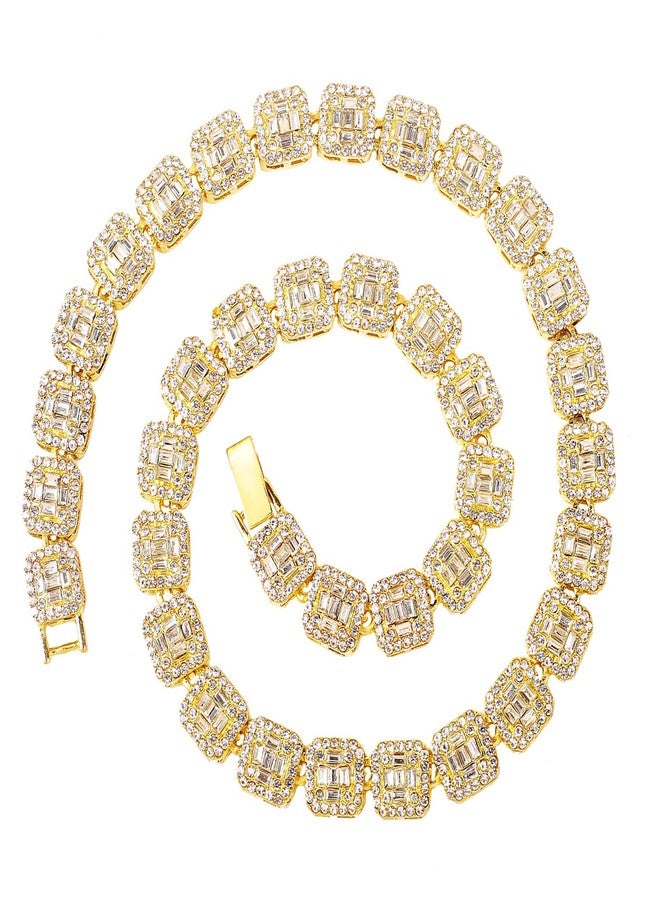HH BLING EMPIRE Iced Out Chains for Men Silver and Gold Diamond Tennis Necklaces-Mens Hip Hop Baguette Tennis Chains (Cluster-Gold-18) - Image 1
