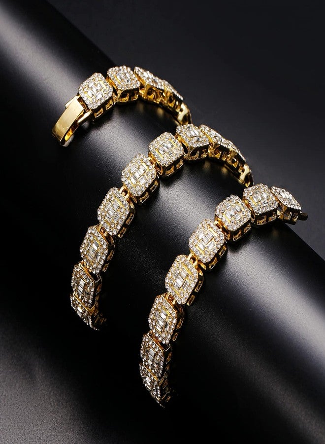 HH BLING EMPIRE Iced Out Chains for Men Silver and Gold Diamond Tennis Necklaces-Mens Hip Hop Baguette Tennis Chains (Cluster-Gold-18) - Image 5