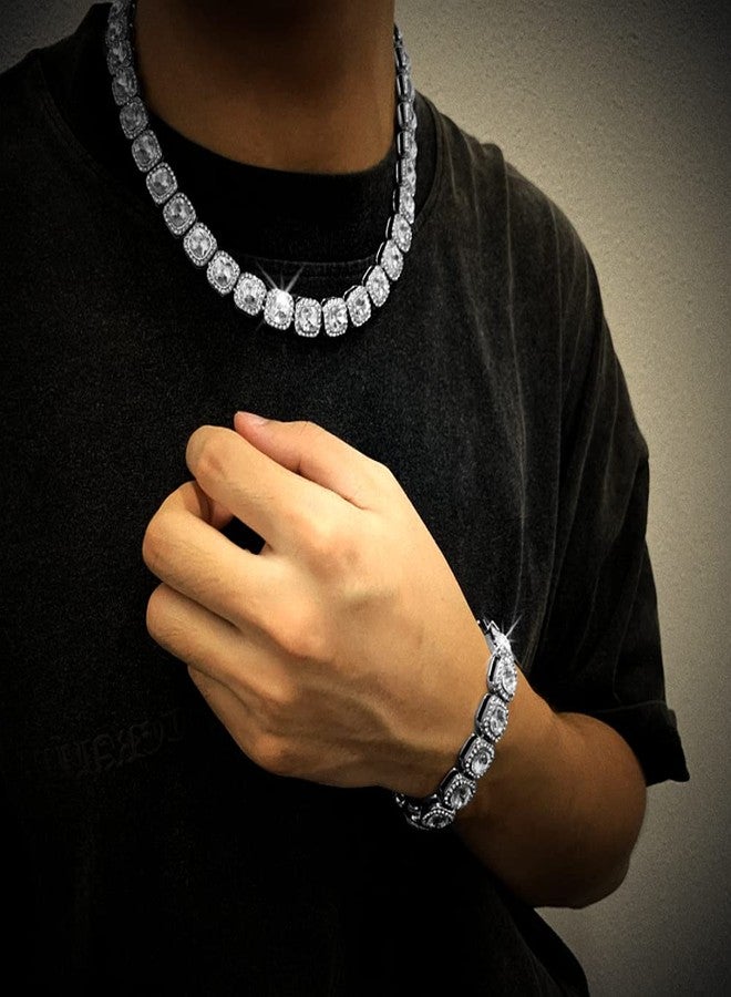HH BLING EMPIRE Iced Out Chains for Men Silver and Gold Diamond Tennis Necklaces-Mens Hip Hop Baguette Tennis Chains (Cluster-Gold-18) - Image 2