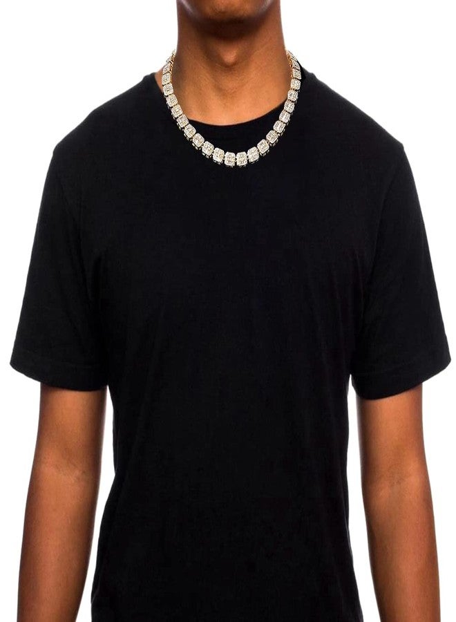 HH BLING EMPIRE Iced Out Chains for Men Silver and Gold Diamond Tennis Necklaces-Mens Hip Hop Baguette Tennis Chains (Cluster-Gold-18) - Image 3