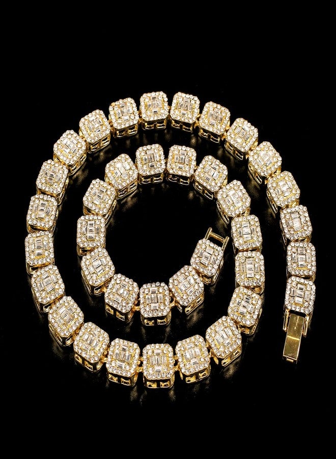 HH BLING EMPIRE Iced Out Chains for Men Silver and Gold Diamond Tennis Necklaces-Mens Hip Hop Baguette Tennis Chains (Cluster-Gold-18) - Image 4