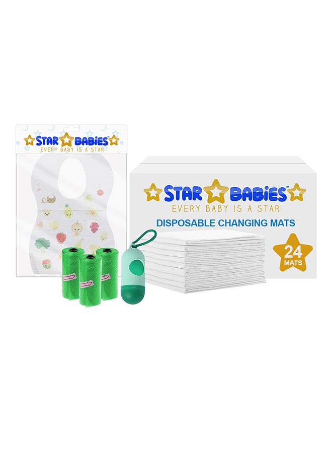 STAR BABiES 24 - Pieces Changing mat/20 - Pieces Bibs With Dispenser
