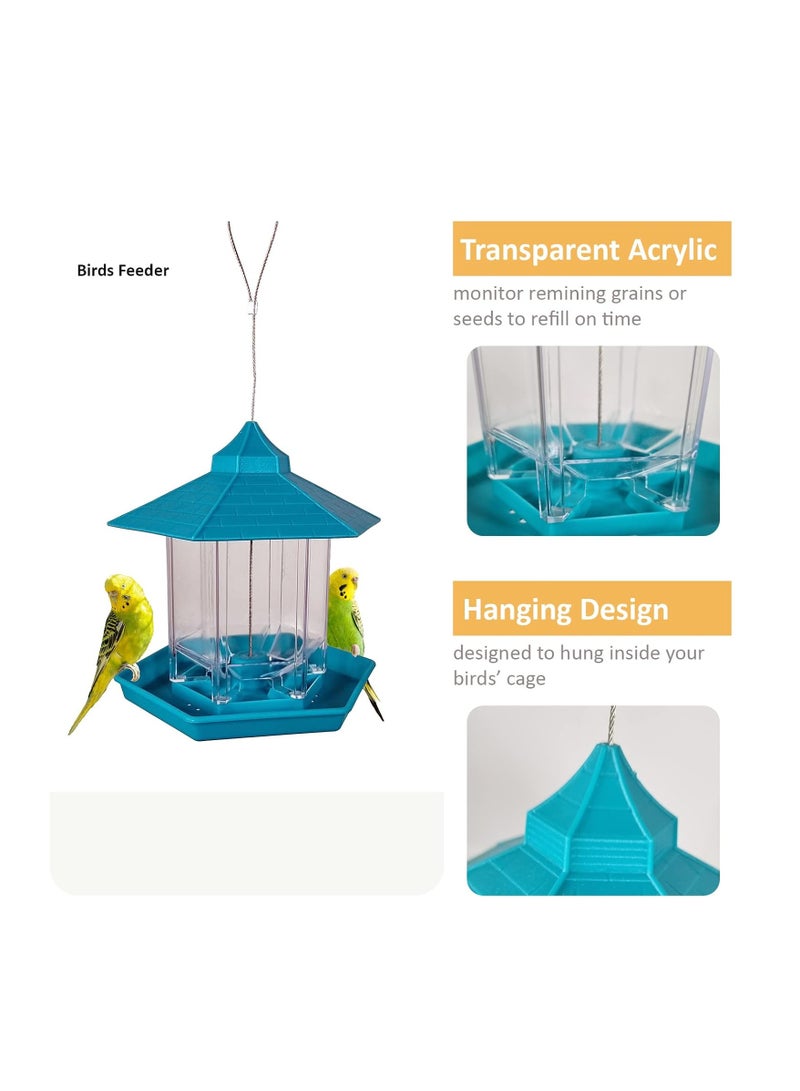 NNC PETS Bird feeder, Durable hanging plastic bird feeder with Hanging rope, Automatic food dispenser, Suitable for Hummingbirds and Other small birds, Outdoor garden & Yard decor 17 cm (Blue) - Image 3