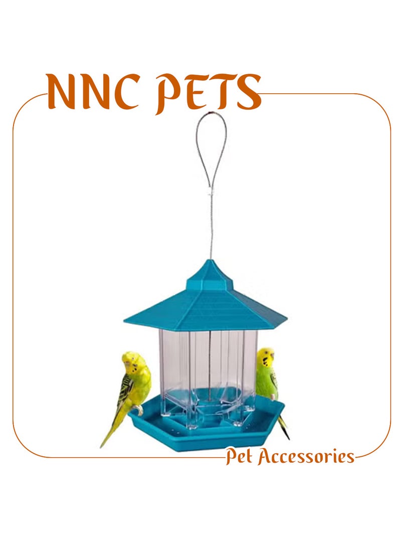 NNC PETS Bird feeder, Durable hanging plastic bird feeder with Hanging rope, Automatic food dispenser, Suitable for Hummingbirds and Other small birds, Outdoor garden & Yard decor 17 cm (Blue) - Image 1