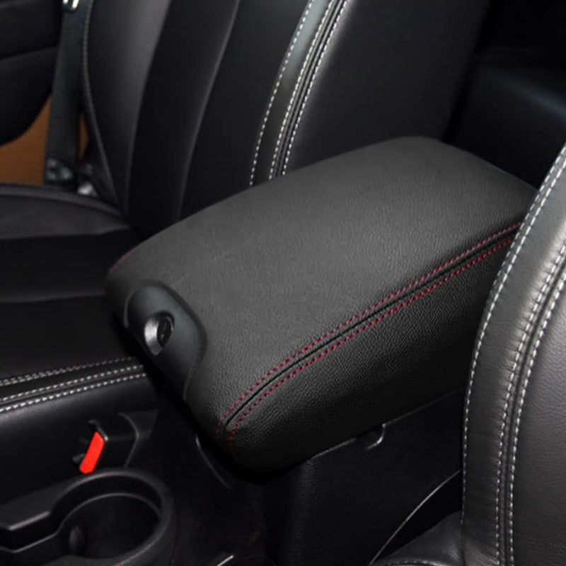 DEYTOP Center Console Cover for Jeep Wrangler JK JKU 20112017 Armrest Cover Pad for Wrangler RubiconSaharaUnlimitedSport 20112014 2015 2016 2017 Accessories Black with Red Stitches