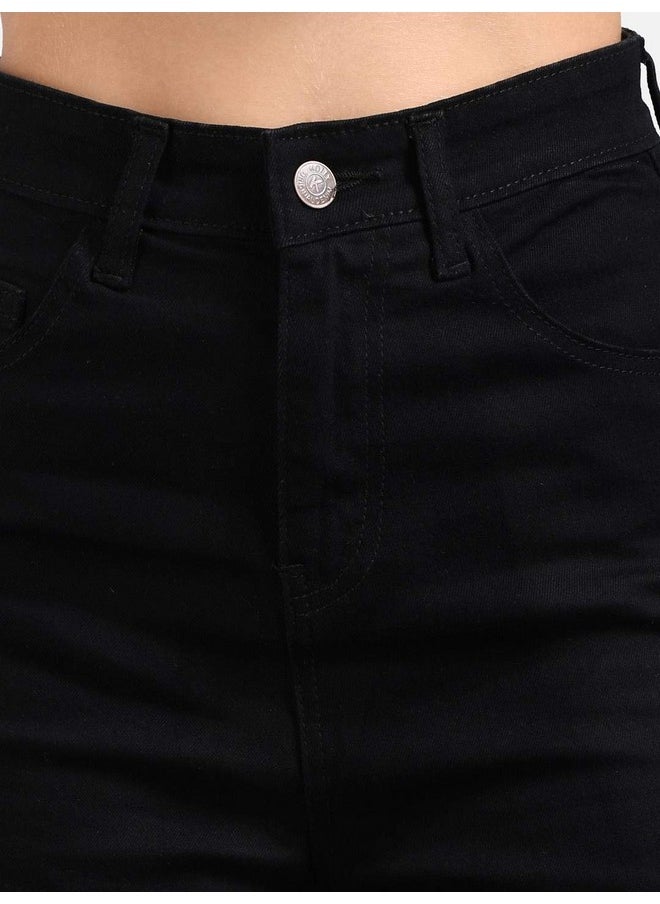 Kotty KOTTY Women High Rise Cotton Lycra Fleard fit Solid Jeans Jet Black  - Image 4