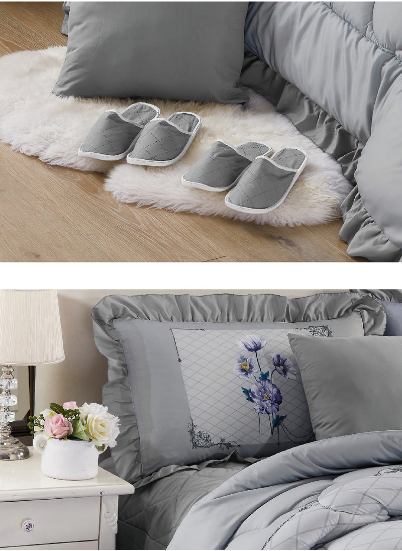 Moon - Bed In A Bag Medium Filling King Size Comforter Set, 10 Pcs Floral Bedding Set Size 220 X 240 Cm with Comforter, Quilted Bed Skirt, Pillowcases, Cushion & Bedroom Slipper, Multicolor - Image 1