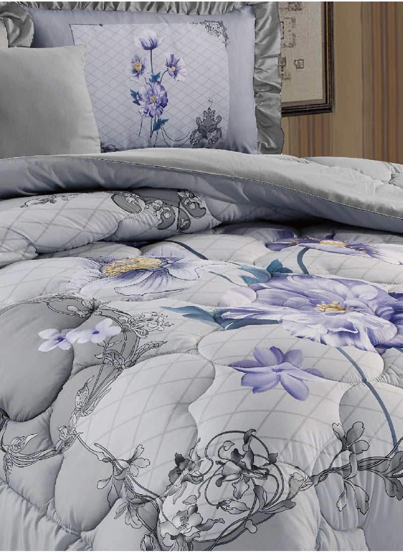 Moon - Bed In A Bag Medium Filling King Size Comforter Set, 10 Pcs Floral Bedding Set Size 220 X 240 Cm with Comforter, Quilted Bed Skirt, Pillowcases, Cushion & Bedroom Slipper, Multicolor - Image 1
