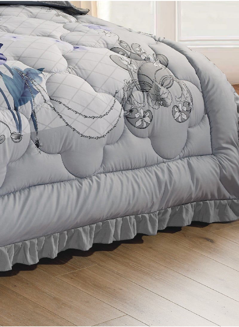 Moon - Bed In A Bag Medium Filling King Size Comforter Set, 10 Pcs Floral Bedding Set Size 220 X 240 Cm with Comforter, Quilted Bed Skirt, Pillowcases, Cushion & Bedroom Slipper, Multicolor - Image 1