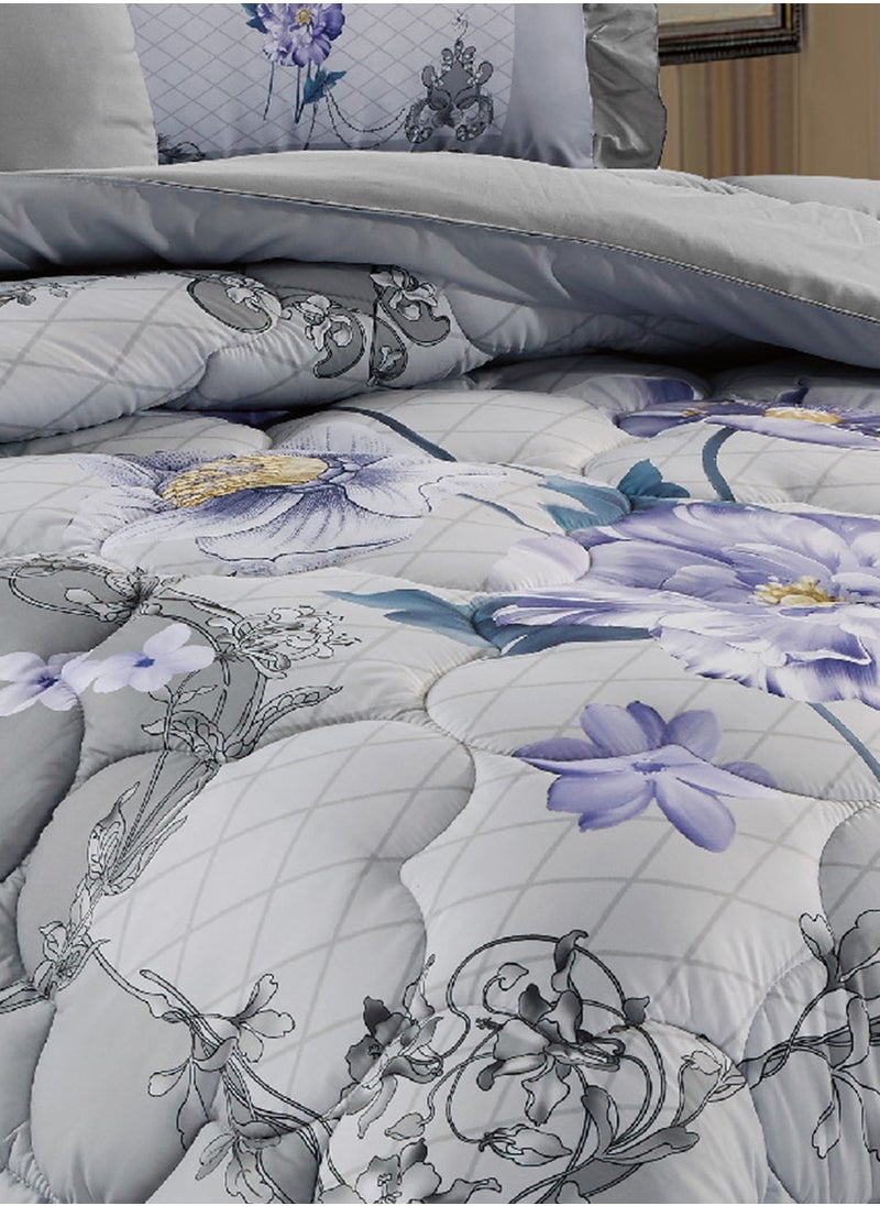 Moon - Bed In A Bag Medium Filling King Size Comforter Set, 10 Pcs Floral Bedding Set Size 220 X 240 Cm with Comforter, Quilted Bed Skirt, Pillowcases, Cushion & Bedroom Slipper, Multicolor - Image 1