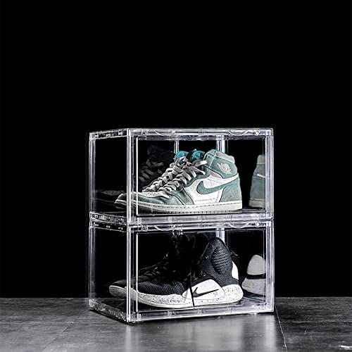 AYSIS Multipurpose Sneaker Containers Bins,Shoe Storage Box,Clear Plastic Stackable Shoe Organizer for Closet,Space Saving Foldable Shoe Sneaker Containers (Pack of 2, White Transparent) - Image 1
