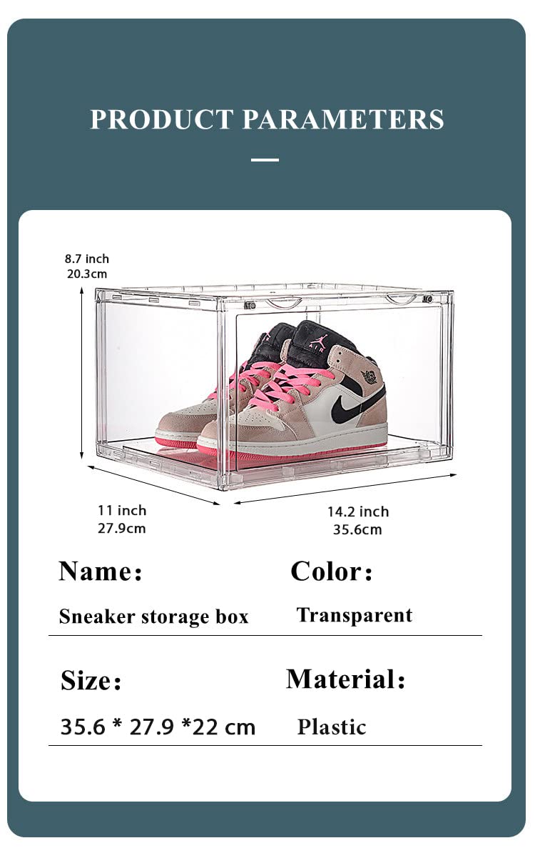 AYSIS Multipurpose Sneaker Containers Bins,Shoe Storage Box,Clear Plastic Stackable Shoe Organizer for Closet,Space Saving Foldable Shoe Sneaker Containers (Pack of 2, White Transparent) - Image 2