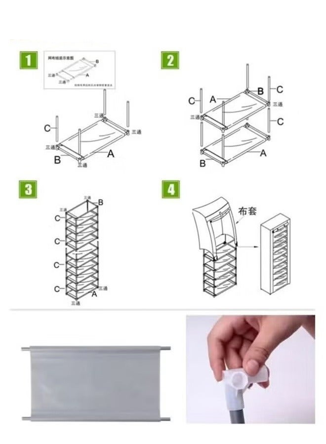 رف أحذية بسيط من 10 طبقات ، خزانة أحذية منزلية مقاومة للغبار ، موفرة للمساحة في الأماكن المغلقة عند مدخل المهجع ، رمادي - Image 4