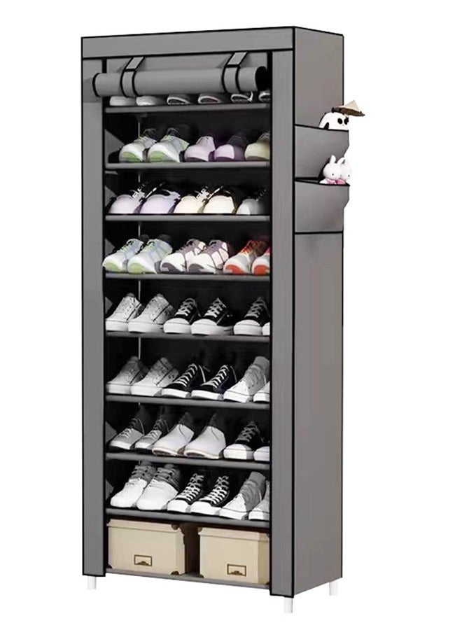 رف أحذية بسيط من 10 طبقات ، خزانة أحذية منزلية مقاومة للغبار ، موفرة للمساحة في الأماكن المغلقة عند مدخل المهجع ، رمادي - Image 2