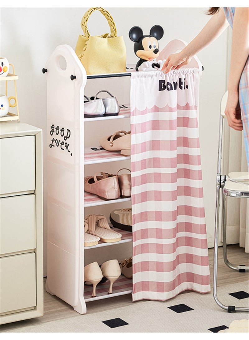 5 Tier Shoe Rack, Free Standing Shoe Storage Organizer with Dustproof Cover, Portable Shoe Cabinet Storage Shelf for Entryway & Closet, 54*28*78cm (Pink) - Image 1