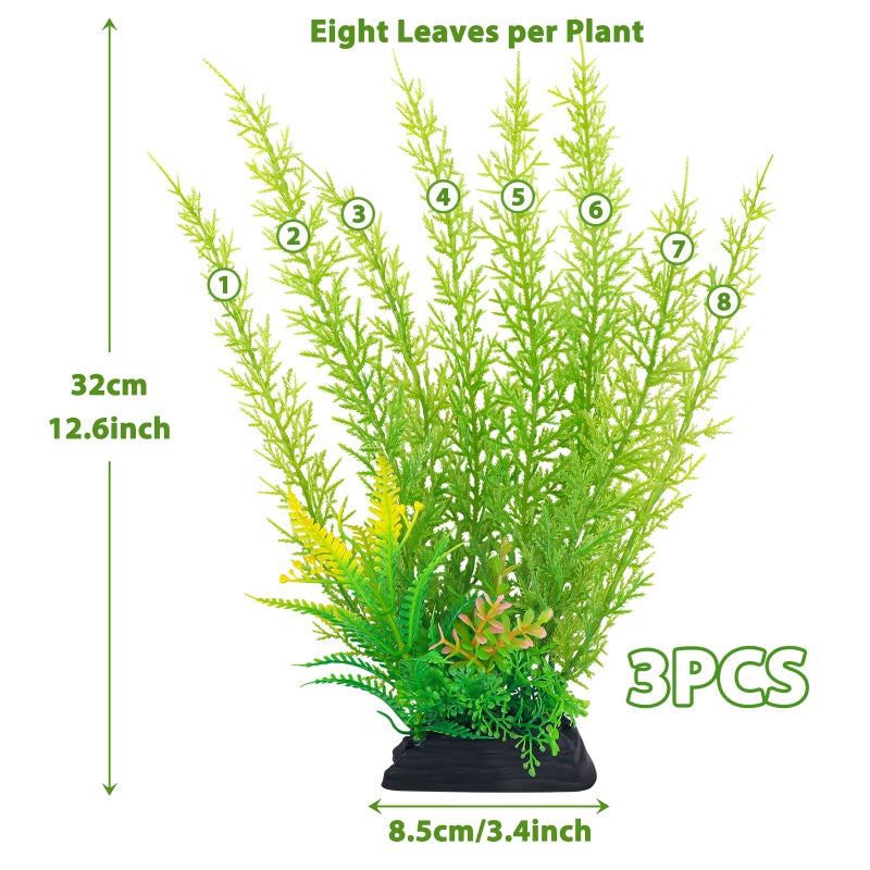 QUOZUO Fish Tank Accessories Large Plants, Green Fish Tank Decorations, Aquarium Decor Plastic Plants 3pcs - Image 2