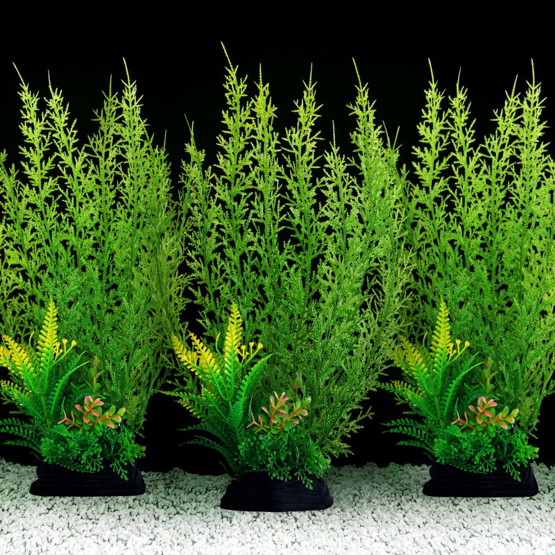 QUOZUO Fish Tank Accessories Large Plants, Green Fish Tank Decorations, Aquarium Decor Plastic Plants 3pcs - Image 1