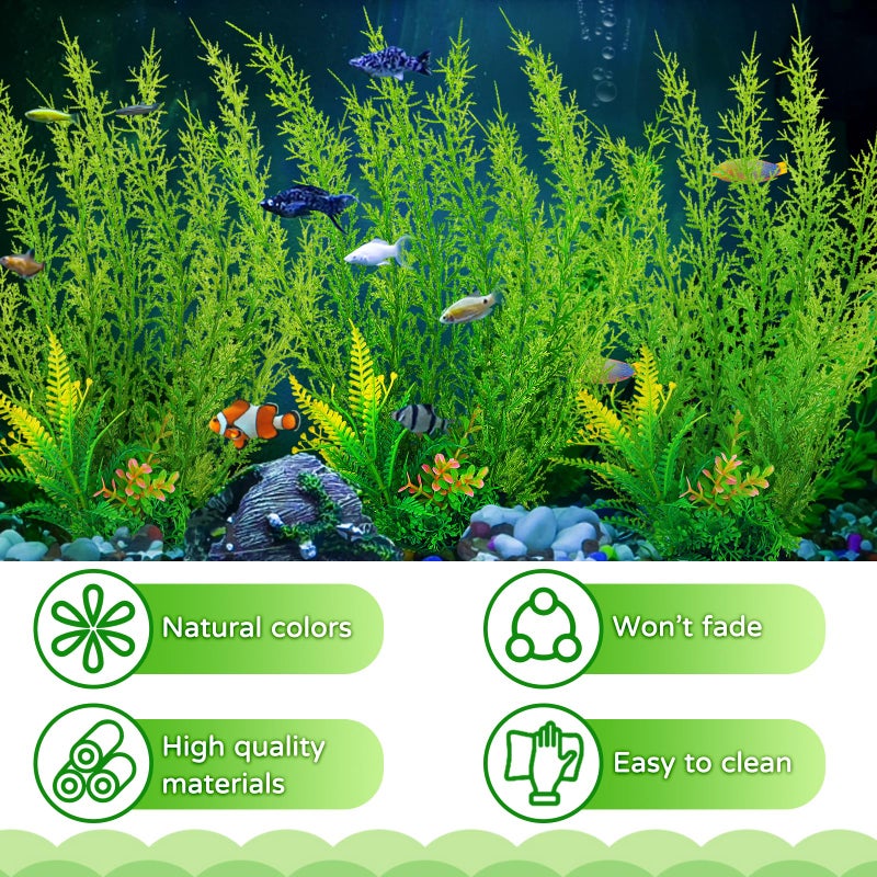 QUOZUO Fish Tank Accessories Large Plants, Green Fish Tank Decorations, Aquarium Decor Plastic Plants 3pcs - Image 3