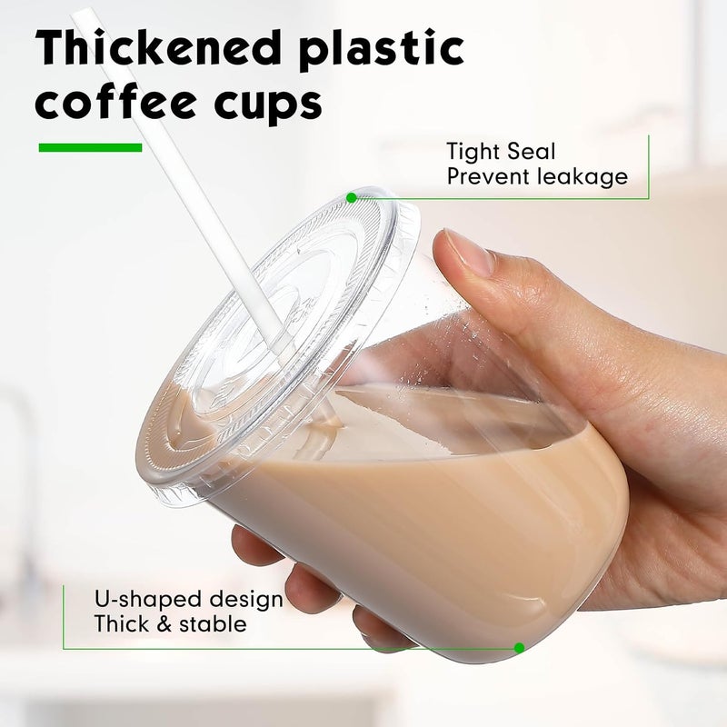 Ziliny 25 Sets Clear Plastic Cups with Lids and Straws, Disposable Iced Coffee Cups for Drinking, Cold Drinks, Juice, Smoothie, Pet Cup for Coffee Shops, Party, Christmas (14 oz) - Image 4
