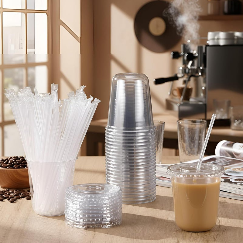 Ziliny 25 Sets Clear Plastic Cups with Lids and Straws, Disposable Iced Coffee Cups for Drinking, Cold Drinks, Juice, Smoothie, Pet Cup for Coffee Shops, Party, Christmas (14 oz) - Image 2