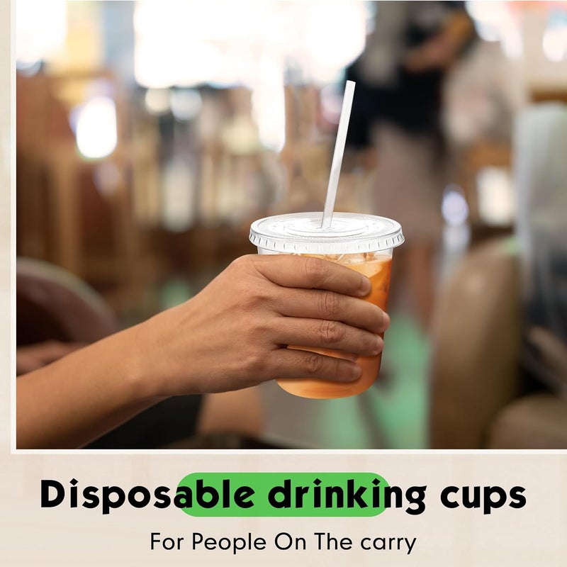 Ziliny 25 Sets Clear Plastic Cups with Lids and Straws, Disposable Iced Coffee Cups for Drinking, Cold Drinks, Juice, Smoothie, Pet Cup for Coffee Shops, Party, Christmas (14 oz) - Image 5