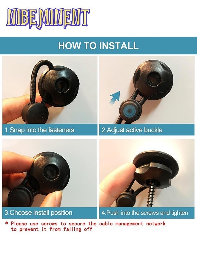 NIBEMINENT Under Desk Cable Management Net, 29PCS Under Table Cord Management Mesh Organizer Flexible Wire Hiders, Extra Large Capacity Wire Management Kit Under Desk, Fits Most Tables - Image 3