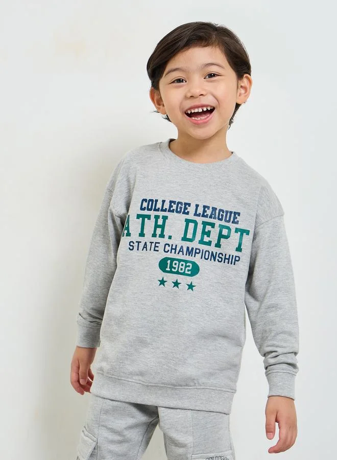 Styli Boys Grey Graphic Print Oversized Sweatshirt