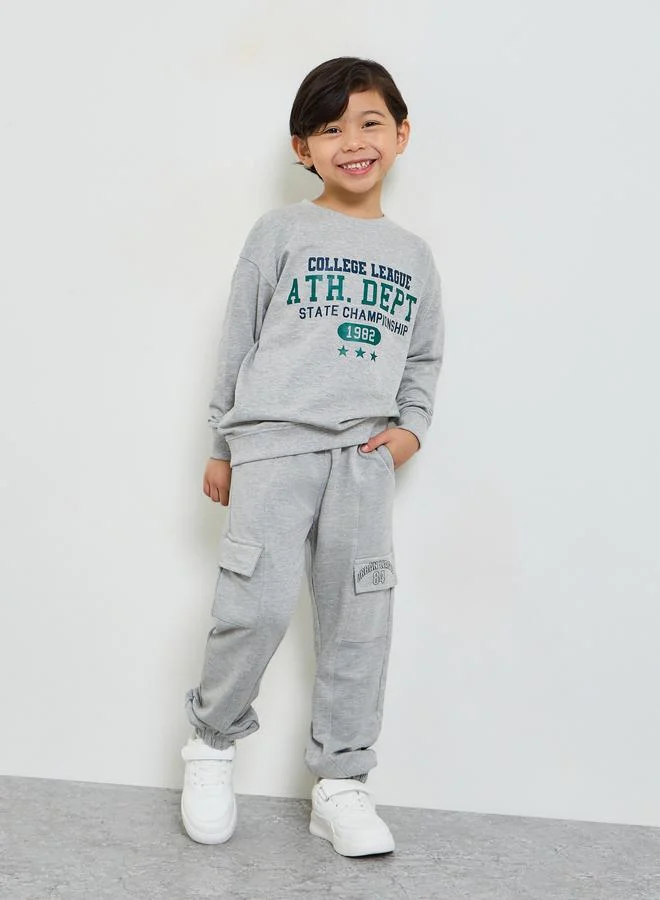 Styli Boys Grey Graphic Print Oversized Sweatshirt
