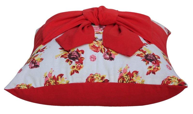 Dekor World 2 Piece Cotton Printed Tie Villa Collection Cushion Cover-for Living Room and Bedroom (Floral Red, Regular-40x40 cm) - Image 3