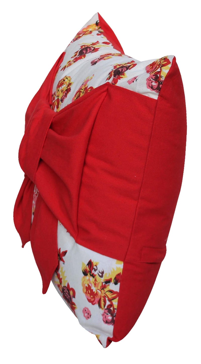 Dekor World 2 Piece Cotton Printed Tie Villa Collection Cushion Cover-for Living Room and Bedroom (Floral Red, Regular-40x40 cm) - Image 2