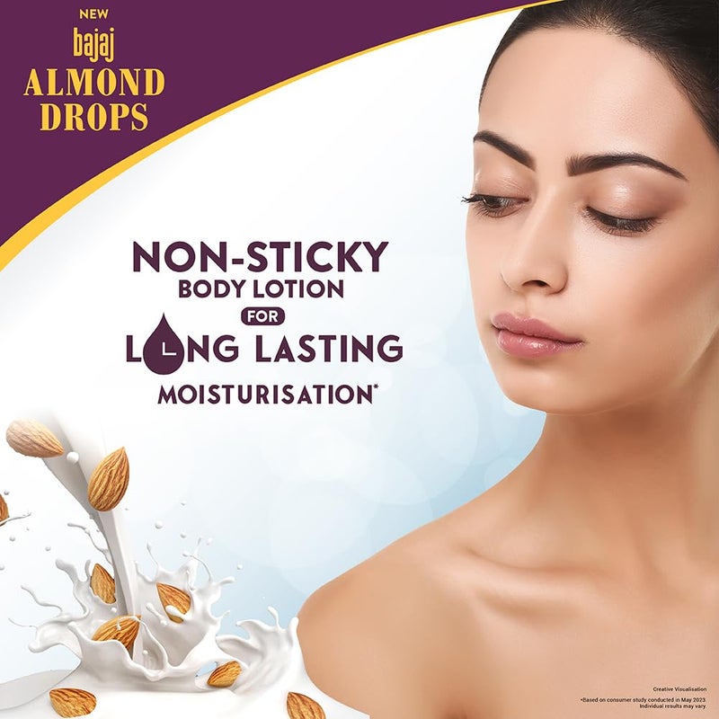 Bajaj Almond Drops NonSticky Body Lotion Long Lasting Moisturization Almond Oil Vitamin E Nourished and Smooth Skin 600 ML - Image 3