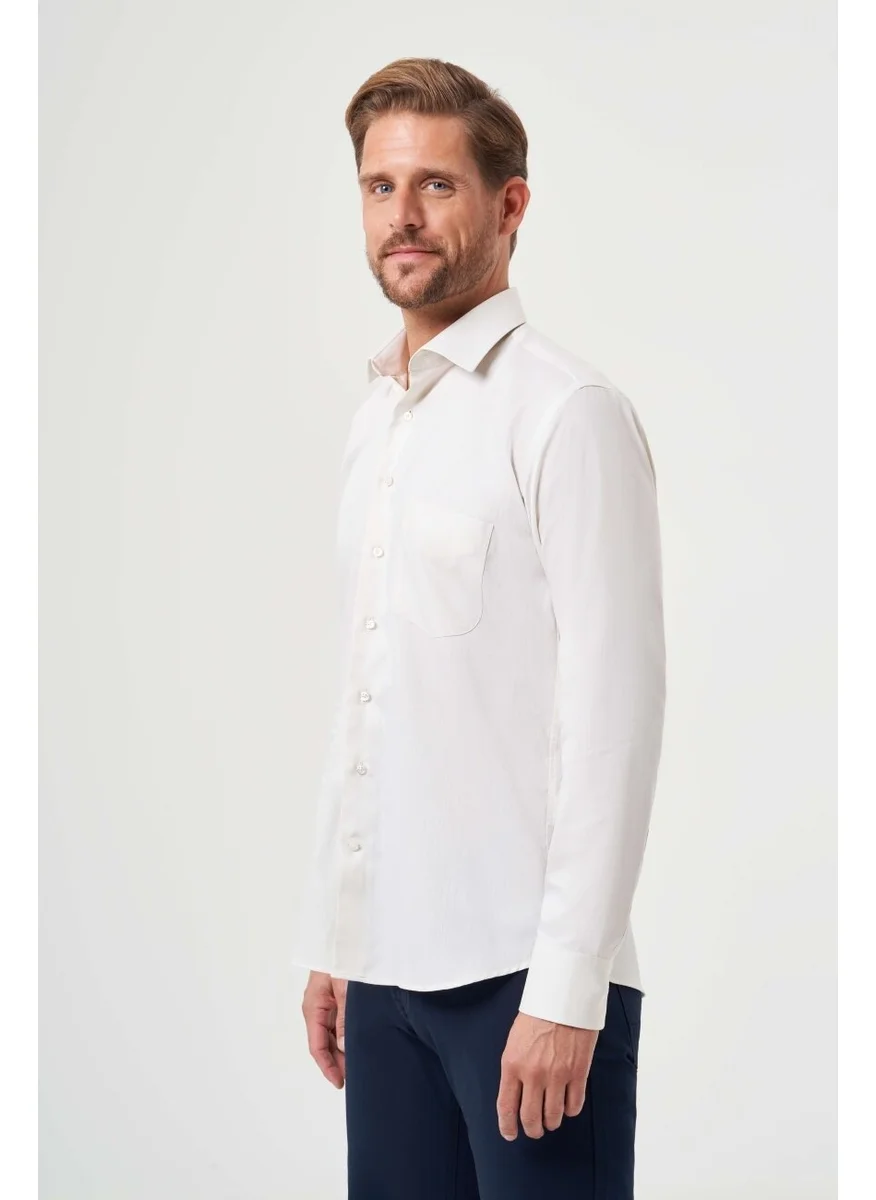 Bisse Men's Regular Fit Classic Shirt Ecru GM23K232047_D03