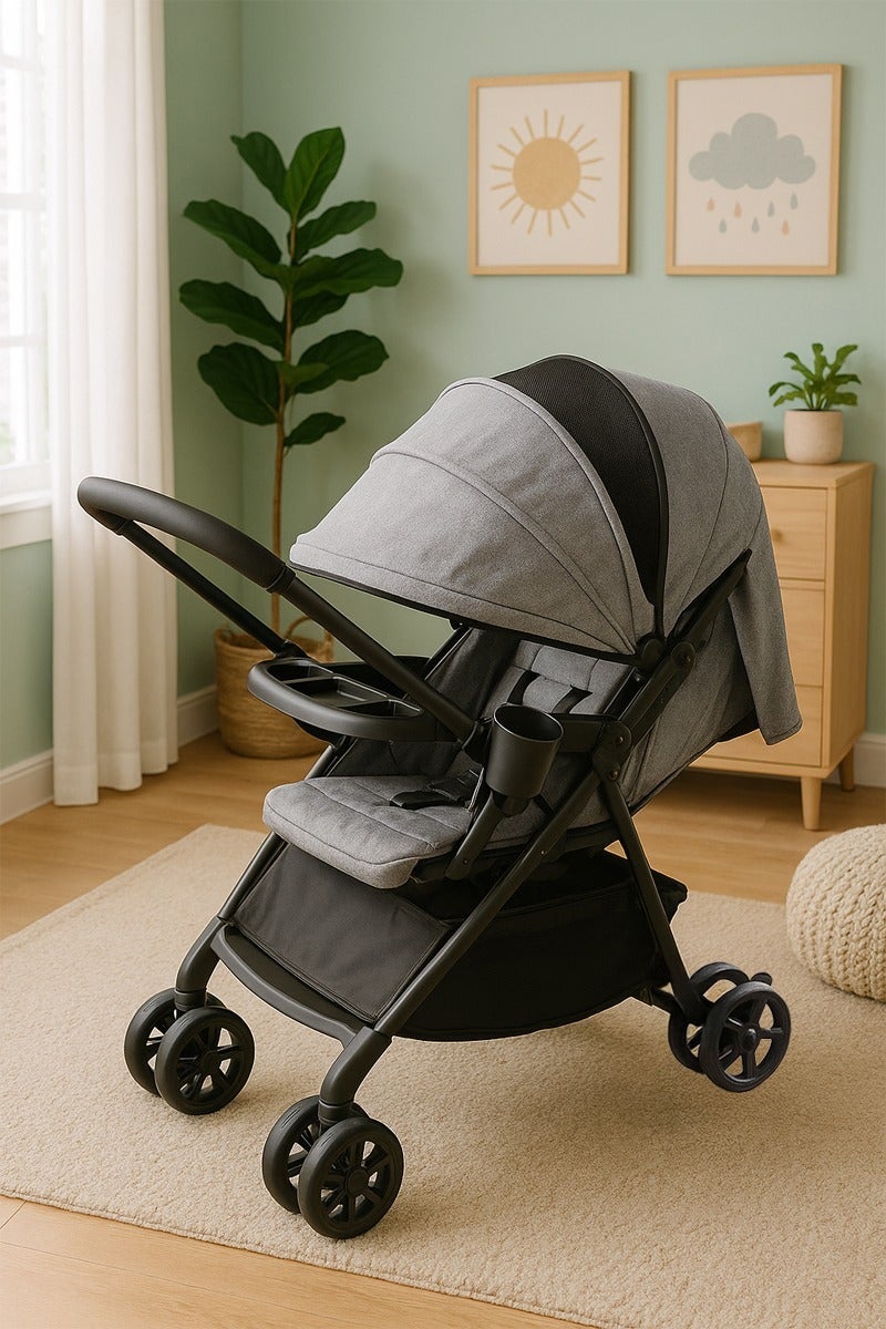Cady One Lightweight, one-click folding two-way stroller with an oversized canopy suitable for infants from 0 to 36 months, adjustable canopy, comfortable stroller handle for easy towing and air travel, safety belt and a spacious storage basket at the bottom 