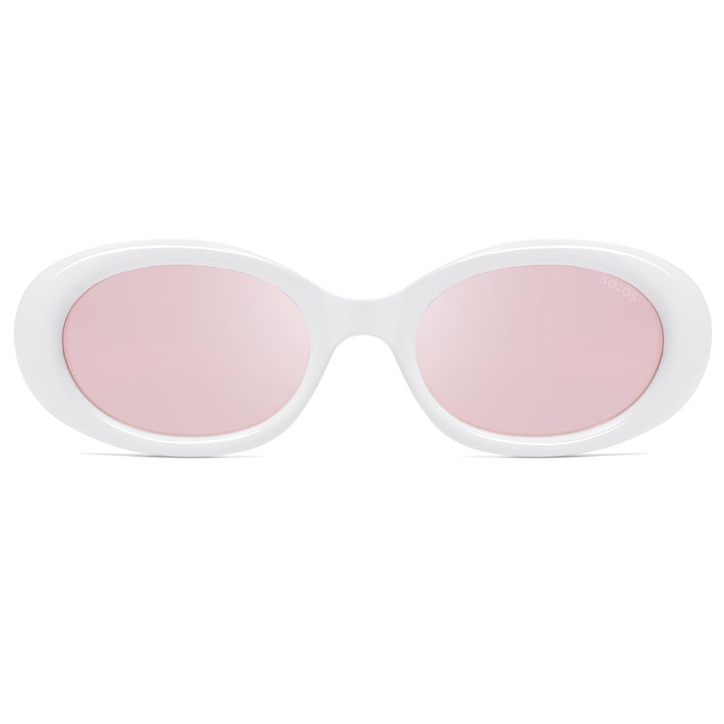 سوجوز SOJOS Small Retro Oval Polarized Sunglasses for Women Men 90s Vintage UV400 Protection Tiny Sun Glasses SJ2286,White/Pink Mirrored - Image 3