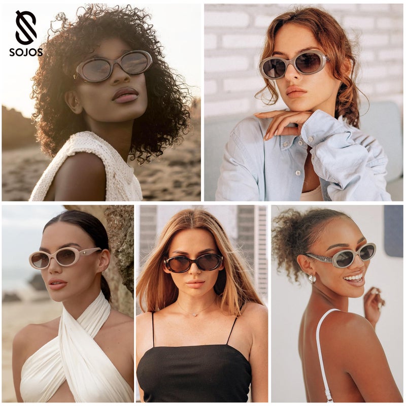 سوجوز SOJOS Small Retro Oval Polarized Sunglasses for Women Men 90s Vintage UV400 Protection Tiny Sun Glasses SJ2286,White/Pink Mirrored - Image 2