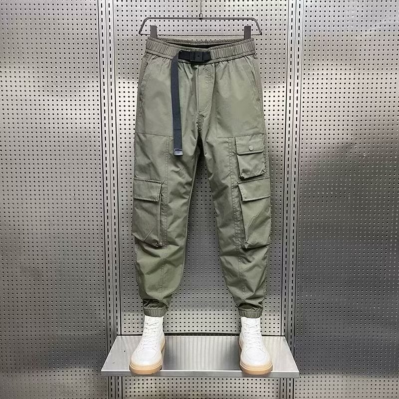 Mens Casual Pants Spring Summer New Multi-Pocket Cargo Khaki - Image 2