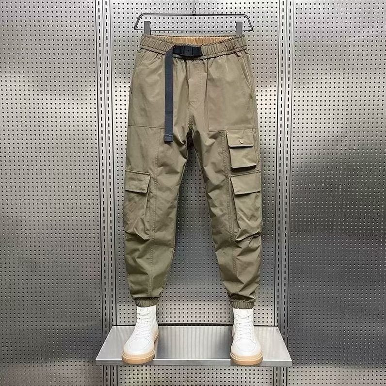 Mens Casual Pants Spring Summer New Multi-Pocket Cargo Khaki - Image 1
