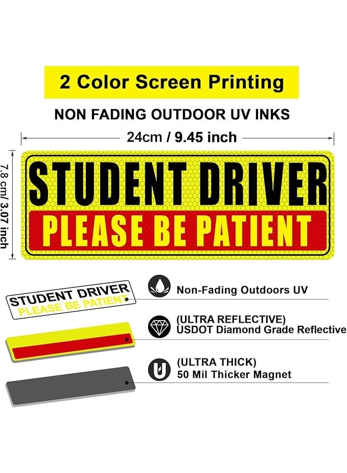 Student Driver Magnet for Car - Be Patient Student Driver Magnet New Student Driver Sticker Safety Warning Reflective Signs Reusable Movable 3 Pcs - Image 3