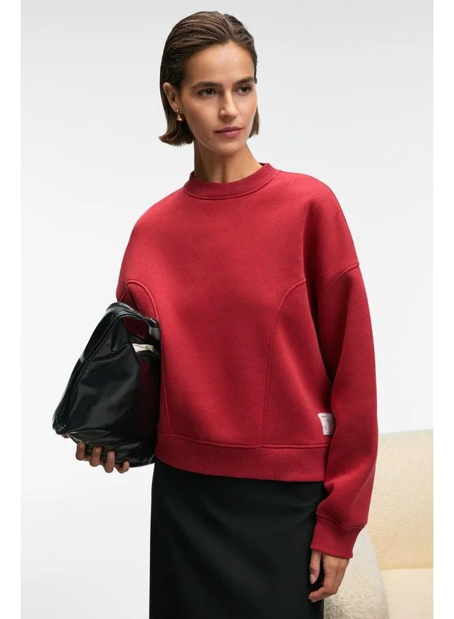 Grimelange SERENYA Women's Cotton Label Detailed Crew Neck Red Sweatshirt.