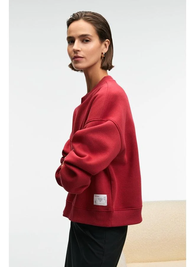 Grimelange SERENYA Women's Cotton Label Detailed Crew Neck Red Sweatshirt.