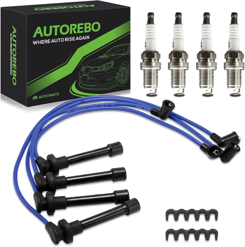 مجموعة من 4 قطع أسلاك شمعات الإشعال 32702-P0A-A00 8028 RC-HE73 671-4179 و 4 شمعات إشعال إيريديوم متوافقة مع هوندا أكورد سيفيك أوديسي أكورا CL إيسوزو أواسيس L4 2.3 لتر 2.2 لتر 1.6 لتر، 1994-2022 - Image 1