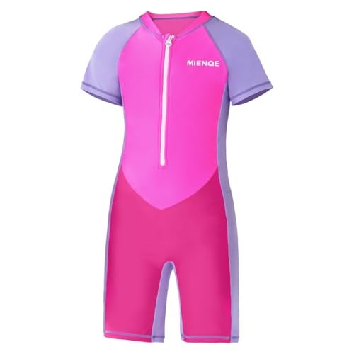 MIENOE Teen Girls One Piece Swimsuit Kid Girls' Water Sport Short Swimsuit UPF 50+ Sun Protection Bathing Suits (Size 10-12Years, Pink) - Image 1