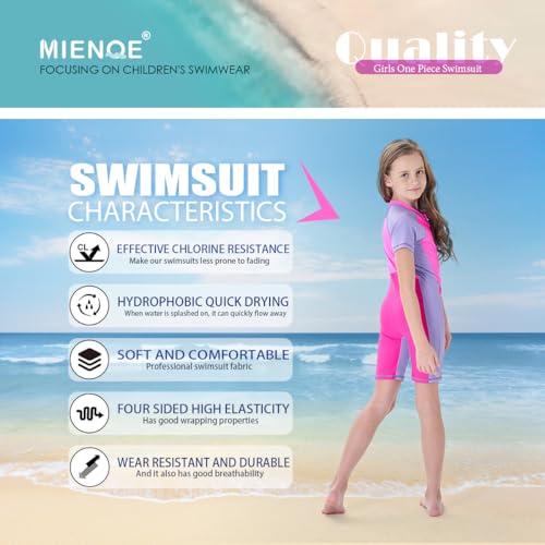 MIENOE Teen Girls One Piece Swimsuit Kid Girls' Water Sport Short Swimsuit UPF 50+ Sun Protection Bathing Suits (Size 10-12Years, Pink) - Image 3