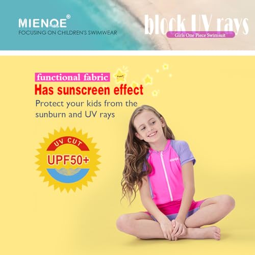 MIENOE Teen Girls One Piece Swimsuit Kid Girls' Water Sport Short Swimsuit UPF 50+ Sun Protection Bathing Suits (Size 10-12Years, Pink) - Image 4