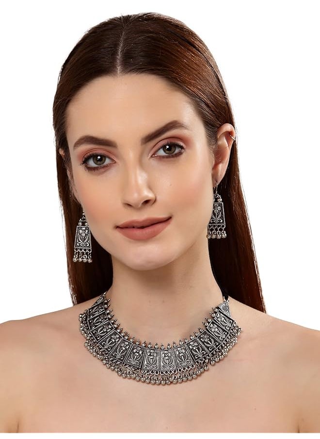 Shining Diva Fashion Latest Stylish Traditional Oxidized Silver Necklace Jewelery Set For Women 13122S  - Image 4