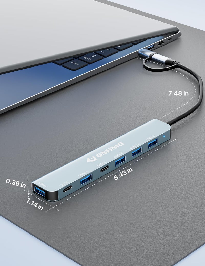 ONFINIO USB C/USB Hub Multiport Adapter,7 in 1 Aluminum USB 3.0 Hub with 1 *USB 3.0, 4*USB 2.0,1*USB C and 1 * 5IN Power Port for PC/Laptop/MacBook/iPad Pro and More Devices - Image 5