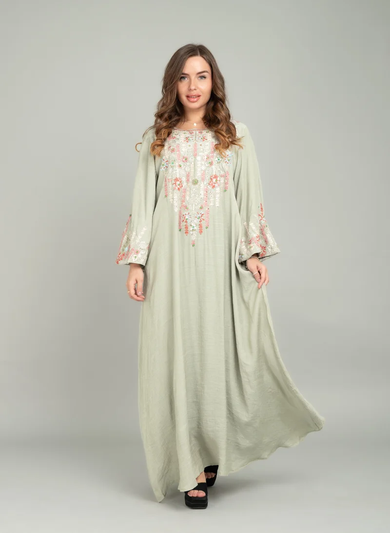 اكسا جلابية مطرزة زهور CJ1043 اخضر