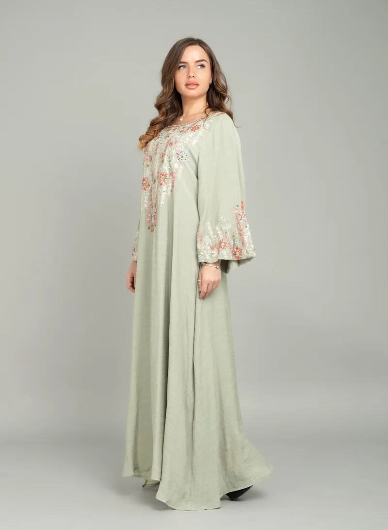 اكسا جلابية مطرزة زهور CJ1043 اخضر