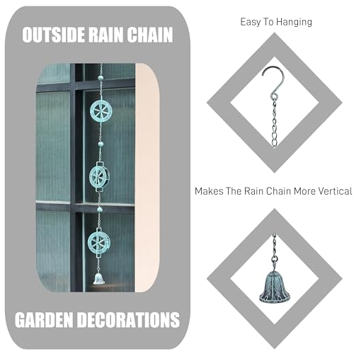 AINISIS 5.7 FT Water Wheel Rain Chains for Outside Blue Rain Chain for Gutters Garden Decorative Rain Catche Chain Downspout - Image 3